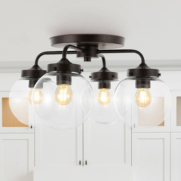 Piper 18" Farmhouse Rustic Iron/Glass LED Semi Flush Mount - JONATHAN Y